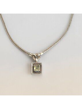Lori Bonn Sterling Silver Necklace With Green Gemstone Pendant Adjustable 15-17